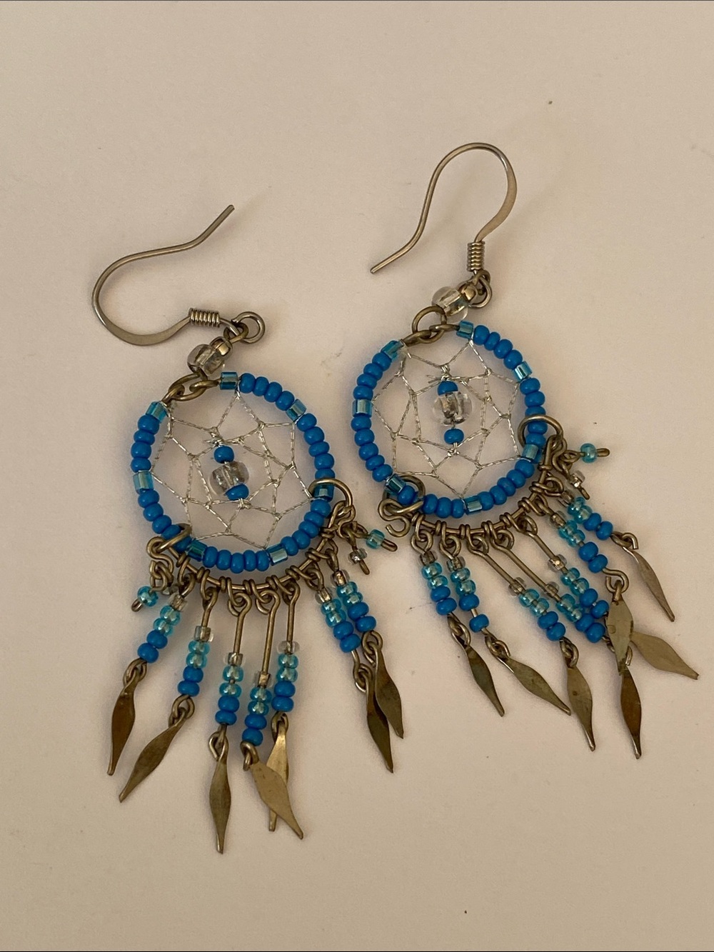 Turquoise Beaded Dreamcatcher Dangle vintage pierced Earrings
